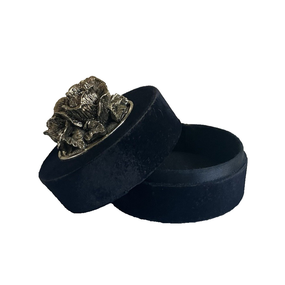 Keepsake Silver-Plated Trinket Jewelry Box Navy Blue Velvet Lining Cushion Small